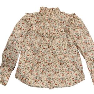 La Vie REBECCA TAYLOR Floral Ruffle Mock Neck Size XS